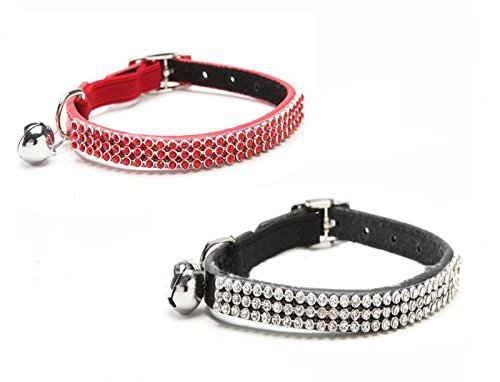 BbearT® Collar para Gatos, Collar para Cachorro de Perro pequeño, Collar Brillante con Diamantes de imitación, Collar con Campana para Gatos, Cachorro de Perro pequeño