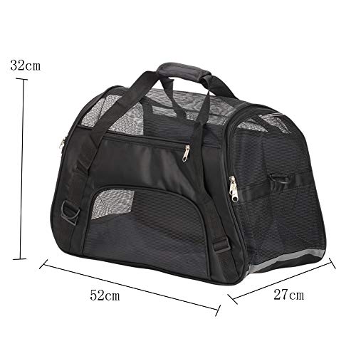 Bearhouse Transportín Gatos Grande Transportínes Perro Capazos Bolsa de Transporte para Gato y Animales Viaje Bolso para Coche 52 x 27 x 32 Centímetros (Negro)