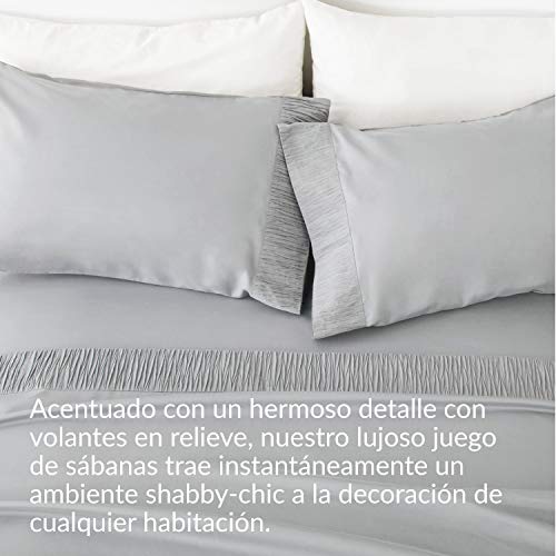 Bedsure Juego de Sábanas 150x200/190 cm - 4 Piezas - Sábana Bajera Ajustable Cama 150 con Encimera 240x275cm 2 Fundas de Almohada 50x80cm - Gris Claro