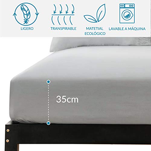 Bedsure Juego de Sábanas 150x200/190 cm - 4 Piezas - Sábana Bajera Ajustable Cama 150 con Encimera 240x275cm 2 Fundas de Almohada 50x80cm - Gris Claro