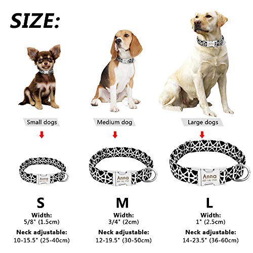 Beirui - Collar ajustable para perro con placa de identificación personalizable y hebilla de liberación rápida; para perros pequeños, medianos y grandes. Tallas S, M y L