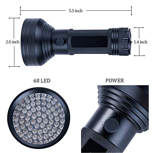 BESTSUN Linterna UV Ultravioleta 68 LED 395nm, Flashlight Blacklight Lámpara Luz Negra Portátil Detectar Orina de Mascotas Perros Gato, Escorpión en Armarios,Alfombras o Mantas