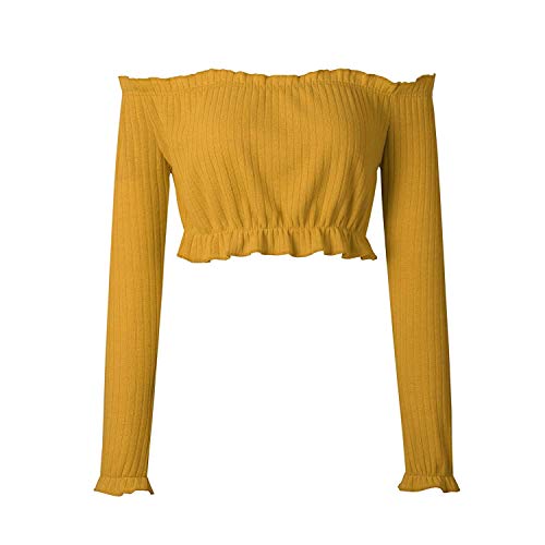 Betrothales Corto Estilo Camisas Mujeres Bardot Slim Crop Tops Off Hombro Acana