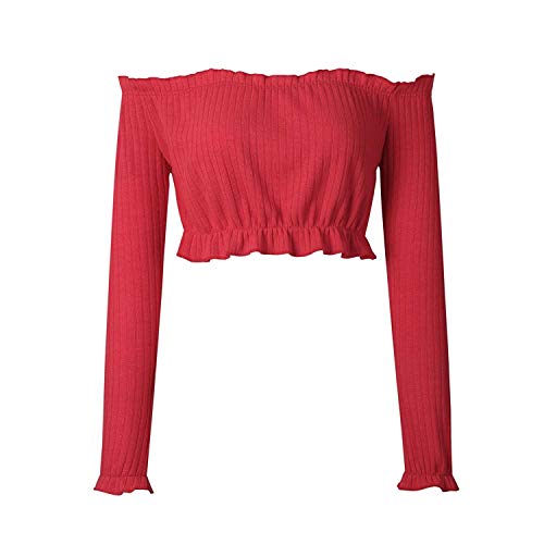 Betrothales Corto Estilo Camisas Mujeres Bardot Slim Crop Tops Off Hombro Acana