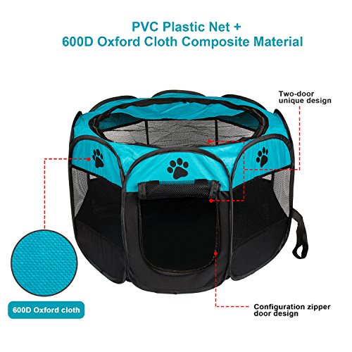 BIGWING Style Parque Mascota de Juego Entrenamiento Dormitorio Perro Gato Conejo Octágono Plegable Lavable Durable 73x 73x 43 CM, Negro y Azúl