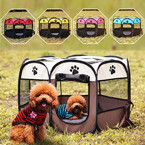 BIGWING Style Parque Mascota de Juego Entrenamiento Dormitorio Perro Gato Conejo Octágono Plegable Lavable Durable 73x 73x 43 CM, Negro y Azúl