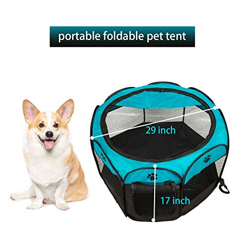 BIGWING Style Parque Mascota de Juego Entrenamiento Dormitorio Perro Gato Conejo Octágono Plegable Lavable Durable 73x 73x 43 CM, Negro y Azúl