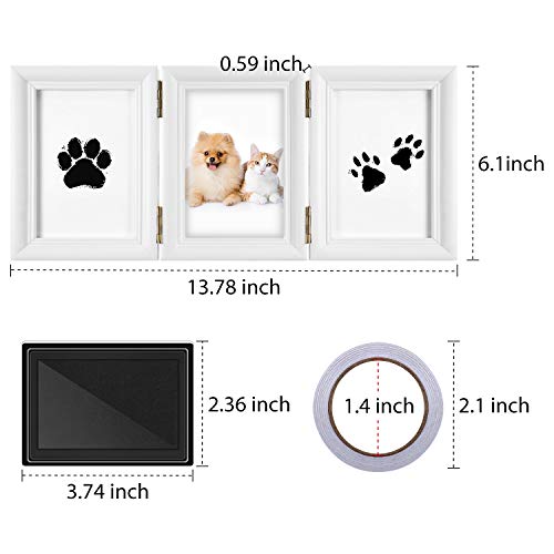 Blulu Marco de Impresión de Pata de Mascota, Kit de Impresión de Marcos de Foto Triple Plegable de 3,5 x 5 Pulgadas Almohadilla de Tinta para Perros Gatos