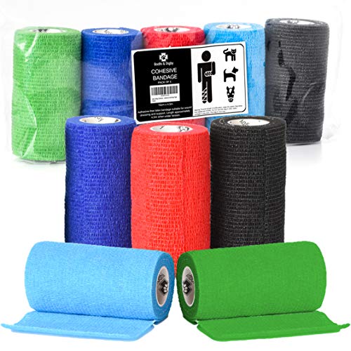 Bodhi & Digby Cinta Adhesiva De Vendaje Cohesivo Esparadrapo Deportivo, 5 Rollos De 10 Cm x 4,5 M En 5 Colores