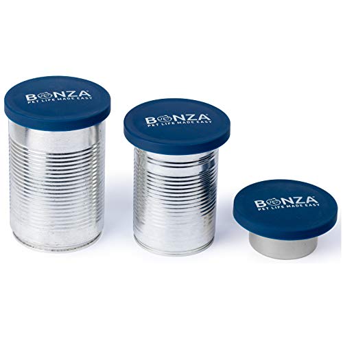 Bonza Pet Cubiertas para latas de alimentos, juego de 2 cubiertas universales de silicona para latas de comida para mascotas, apto para alimentos, sin BPA, apto para lavavajillas.