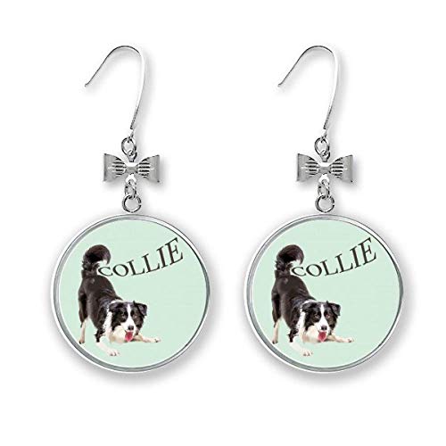 Border Collie Farm Pet Art Deco regalo moda arco pendientes de gota con gancho perforado