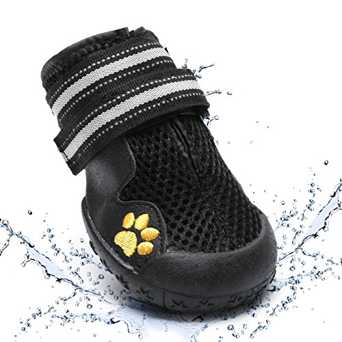 Botas protectoras para perros, Royalcare Mesh Botas transpirables para mascotas con suela antideslizante antideslizante y resistente al desgaste Apto para perros medianos y grandes Negro (4#)