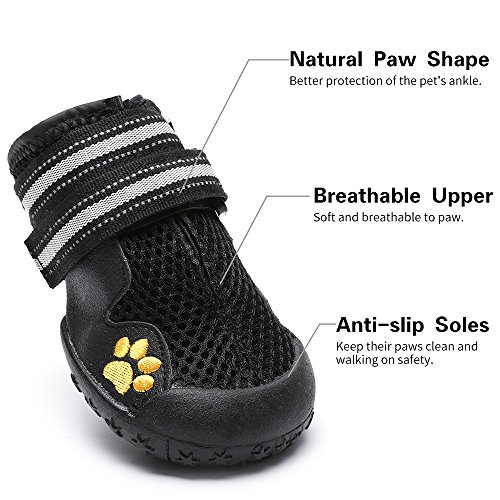 Botas protectoras para perros, Royalcare Mesh Botas transpirables para mascotas con suela antideslizante antideslizante y resistente al desgaste Apto para perros medianos y grandes Negro (4#)