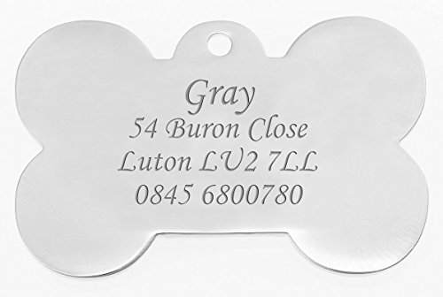 Bow Wow Meow Personalizado Chapa identificativa para Perros con Cristales Swarovski en Forma de Hueso Plateado (Pequeño) | Servicio DE Grabado