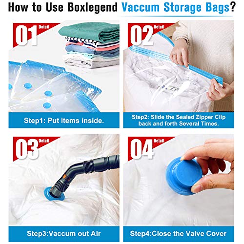 BoxLegend Bolsas de Almacenaje al Vacío 12 Piezas Tipo Grueso 4*100x80 + 4*80x60 + 4*60x40cm Bolsas de Vacio Ahorro de Espacio Almacenaje al Vacío Para Guardar Ropa, Edredones, Almohadas, Mantas