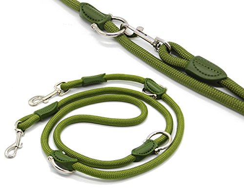 BPS Correa para Perro Mascotas Correa de Perro Doble Ajustable Varias Posiciones Perro Mediano Grande 2 Dimensión Elegir M/L (L, Verde) BPS-3801VE