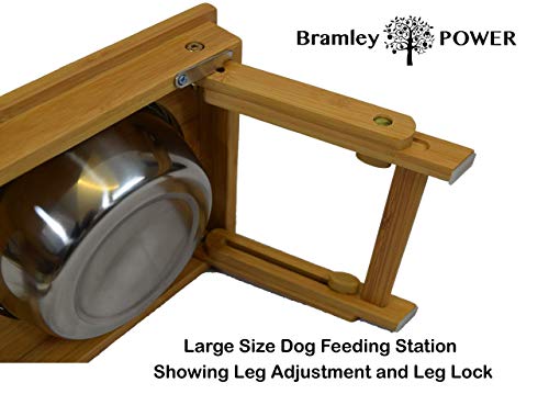 Bramley Power - Estación de alimentación para Perros (Altura Ajustable, bambú)