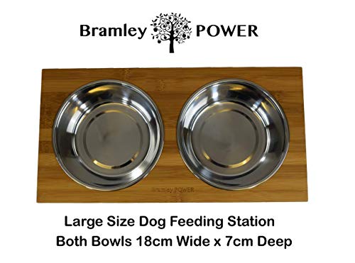 Bramley Power - Estación de alimentación para Perros (Altura Ajustable, bambú)