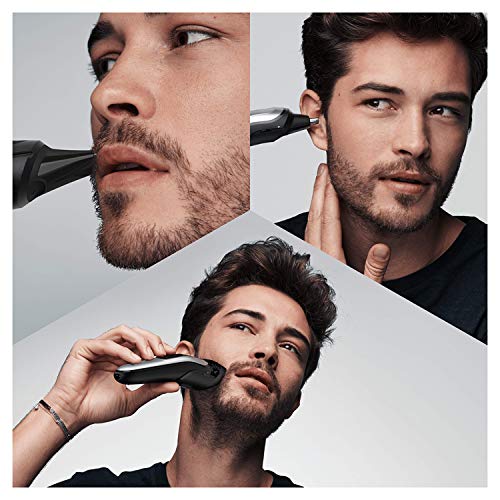 Braun MGK7020 10 en 1, Máquina recortadora barba y cortapelos todo en uno con afeitadora cuerpo, nariz y orejas, afeitadora mini, detalles, color negro/plata