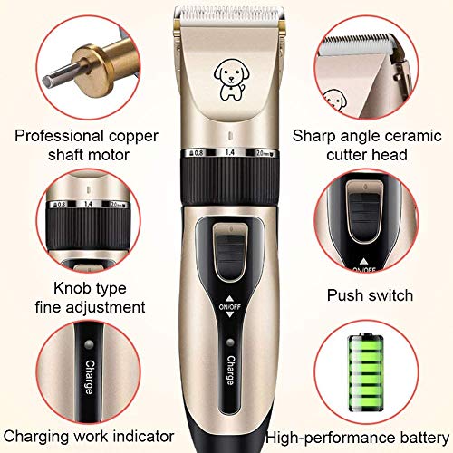 Burbe Mascota Empresa Clippers Que preparan, batería Recargable de bajo Ruido Perro Clippers Que preparan Afeitar Cortar el Peine Kit de Toda la Hoja extraíble de Afeitar el Pelo de Animales gu.