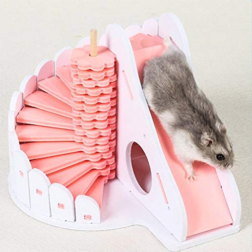 BVDFH Hamster Escalera Sleeping House erizo ardilla de madera castillo de juguete de Pequeños Animales de visión cubierta de la cabina dormitorio for mascotas ( Color : Pink , Size : 17.3*15*14.7CM )