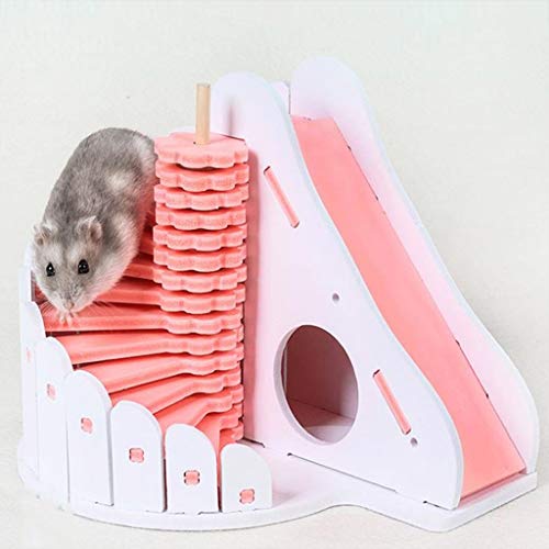 BVDFH Hamster Escalera Sleeping House erizo ardilla de madera castillo de juguete de Pequeños Animales de visión cubierta de la cabina dormitorio for mascotas ( Color : Pink , Size : 17.3*15*14.7CM )