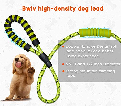 Bwiv Correa para Perros Correr 1.8M Resistente Nylón Fuerte con Mango Acolchado Doble Asa Cómodo Antideslizantes Reflectantes para Grandes Medianos Verde