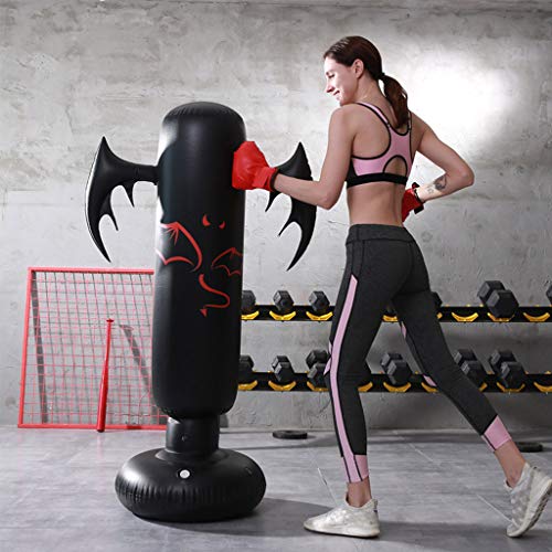 CADANIA Fitness Saco de Boxeo Pesado Lucha Inflable Ejercicio Velocidad Soporte Torre Independiente-Negro