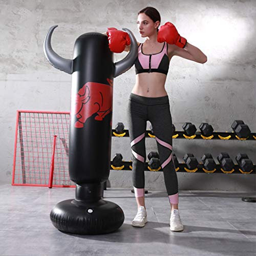 CADANIA Fitness Saco de Boxeo Pesado Lucha Inflable Ejercicio Velocidad Soporte Torre Independiente-Negro