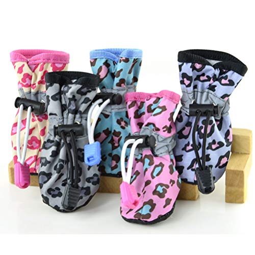 Calzado para Mascotas Uso de Varias Estaciones Antideslizante Impermeable Leopard Paw Protector Zapatos de Lluvia Reflectantes para Cachorros medianos pequeños