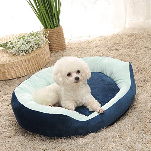 Cama para Mascotas, Cama para Perros Extraíble Y Lavable Terciopelo De Cristal Núcleo Cálido Forma Redonda Camas para Gatos para Perros Resistencia, para Perros Pequeños Y Medianos, S,Azul