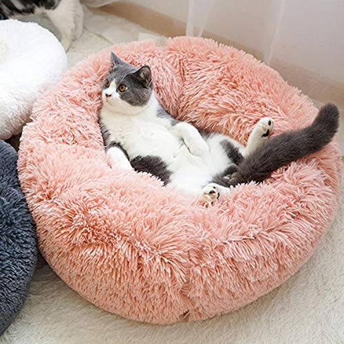 Cama para mascotas, cojín de felpa suave, cama para gato, cachorro, cama acogedora, sofá para mascotas, cama redonda, cama para perros pequeños, medianos, gatos, base antideslizante,lavable, 55cm