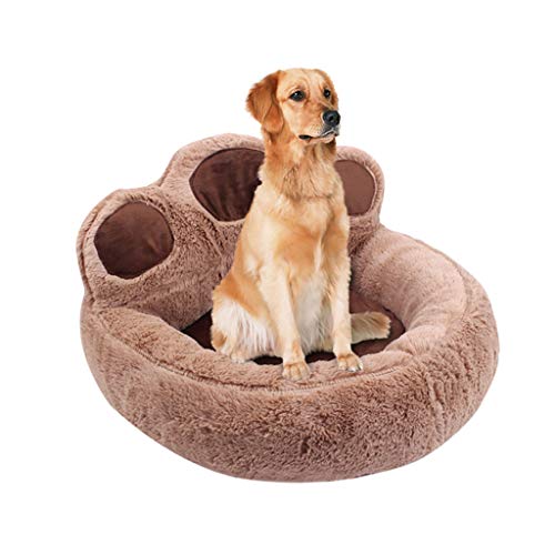 Cama Sofá Redondo para Mascotas Forma de Garra Cesta Linda de Perros con Cojín Extraíble Casa Cama de Felpa Nido Cómoda para Gatos y Perros HULKY(marrón,L)