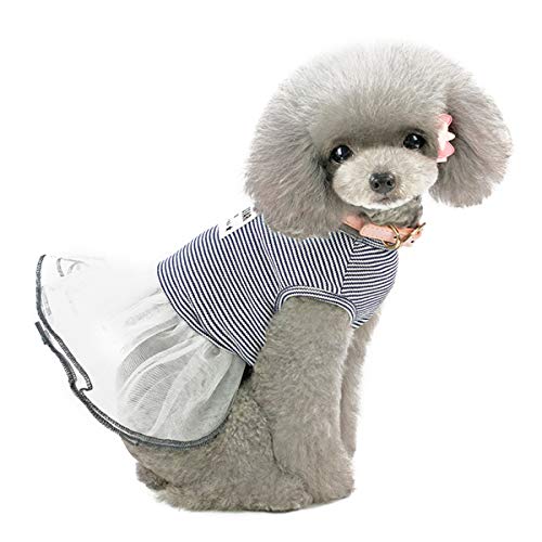 Camisa Vestido para Cachorro de Perro Gato Pequeño Vestido Básico Chaleco Ropa de Verano para Perro Colores Rosa a Rayas Gris Solo para Cachorros de Perras Gatas Pequeñas Hembras - Peso 0,6-6,0 kg