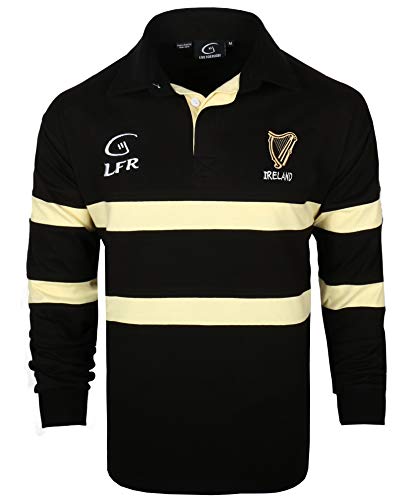 Camiseta de Rugby de Manga Larga, Color Negro y Crema, de la Marca Irlanda Harp (S-XXXL)