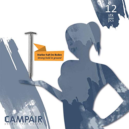 CampAir Piquetas para Tienda de campaña, 40cm, Perfil de T, Acero galvanizado, Extra Largo, 12 Unidades