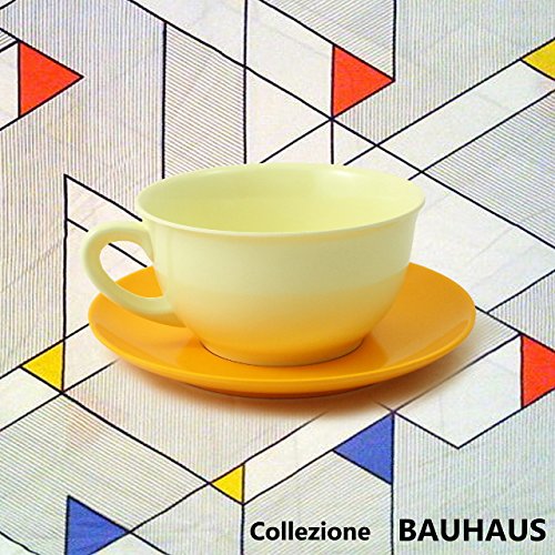 cartaffini – Colección Bauhaus – 3 tazas de desayuno RGB (Azul Claro, Amarillo, Rosa) y 3 platos RGB (Rojo, Amarillo, Azul)