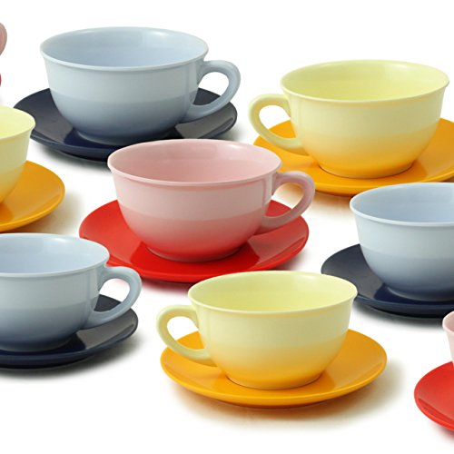 cartaffini – Colección Bauhaus – 3 tazas de desayuno RGB (Azul Claro, Amarillo, Rosa) y 3 platos RGB (Rojo, Amarillo, Azul)