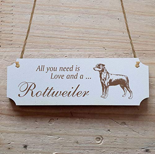 Cartel « ROTTWEILER MOTIV 1 » a partir de 15 x 5 cm – Cartel decorativo de madera para puerta – Perro mascota Rotti, beige, 29 x 9,7 cm