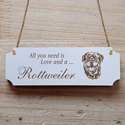 Cartel « ROTTWEILER MOTIV 2 » a partir de 15 x 5 cm – Placa decorativa de madera para puerta – Perro mascota Rotti, beige, 15 x 5 cm