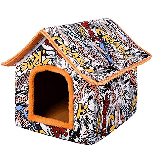 Casa de perro plegable Yurt para mascotas Cama de perro en forma de casa para perros pequeños y medianos Cachorro Perrera Gato Casa de nido de animales con alfombra Tienda de campaña Chihuahua,C