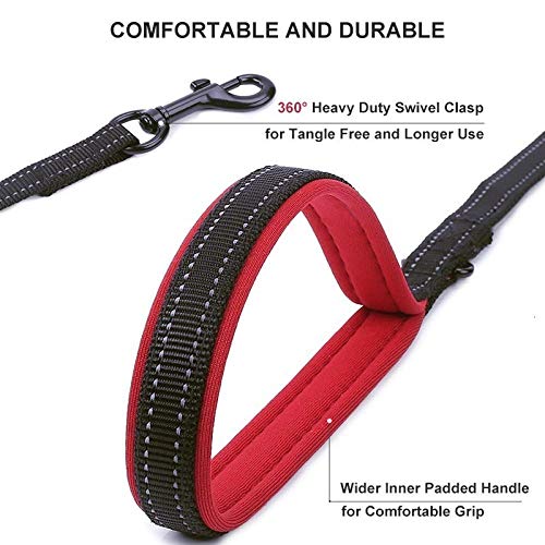 CHAOYUEB Correa para Perro Acolchada Y Reflectante Dos Manijas Duradera Pequeña Mediana Grande Correa para Entrenamiento De Mascotas para Perros Plomo De Nylon, Rojo Y Negro, M, 1.5M (4.9Ft)