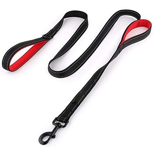 CHAOYUEB Correa para Perro Acolchada Y Reflectante Dos Manijas Duradera Pequeña Mediana Grande Correa para Entrenamiento De Mascotas para Perros Plomo De Nylon, Rojo Y Negro, M, 1.5M (4.9Ft)