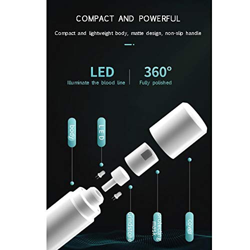 CHEN. Mascota Molinillo de uñas - portátil Corta uñas eléctrica, la luz LED Doble, Recargable, Control de Velocidad Ultra-silencioso, de Dos velocidades, Adecuado para los Perros