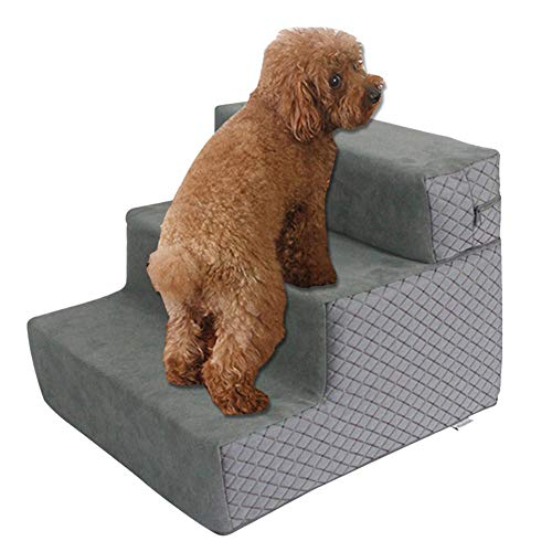 chivalrylist Escalera para Mascotas, Desmontable Equipo para Mascotas, Tres Escaleras Desmontables y Lavables, Suave Pasos para Gatos y Perros, Gris