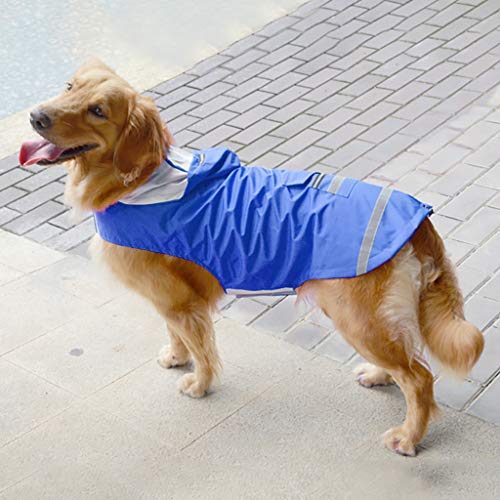 Chubasquero Perro Mediano y Grande Impermeables con Capucha y Tiras Reflectoras Seguras con Bolsillo Poncho con Cordón Ajustable Labrador Golden Retriever HULKY(Azul,XXXXXL)