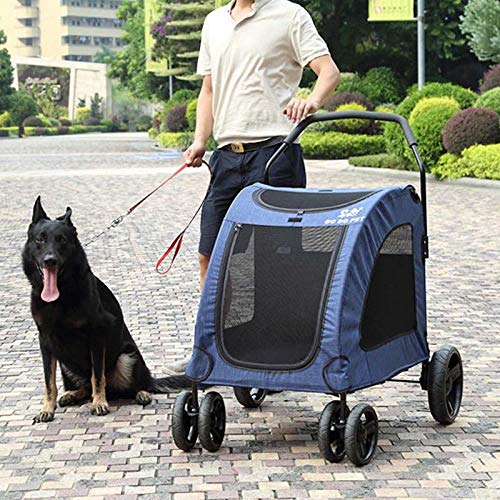 CJSWT Carritos para Perros, Cochecito para El Perro Grande Mascotas Basculador del Cochecito para El Animal Transpirable Cochecito con 4 Ruedas Y Espacio De Almacenamiento para Mascotas Fácilmente,C