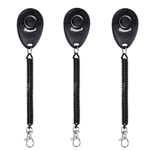 Clicker Adiestramiento para Perros con Correa de Muñeca Profesional Perro Gato de Caballo de Aves Mascotas Formación de Clicker Ejercitar la Obediencia y Enseñar a la Mascota 3 Piezas Negro