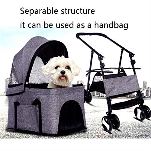 Cochecito para Perro Al Aire Libre, 4 Ruedas Paseante Portador Viajar Mayor Plegable Mascota Bolso Carro Gato Perrito Carretilla (Color : Gray)