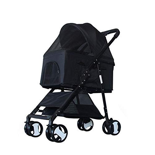 Cochecito para Perro Plegable, 4 Ruedas Al Aire Libre Paseante Portador Viajar Mayor Mascota Bolso Carro Gato Perrito (Color : Black)